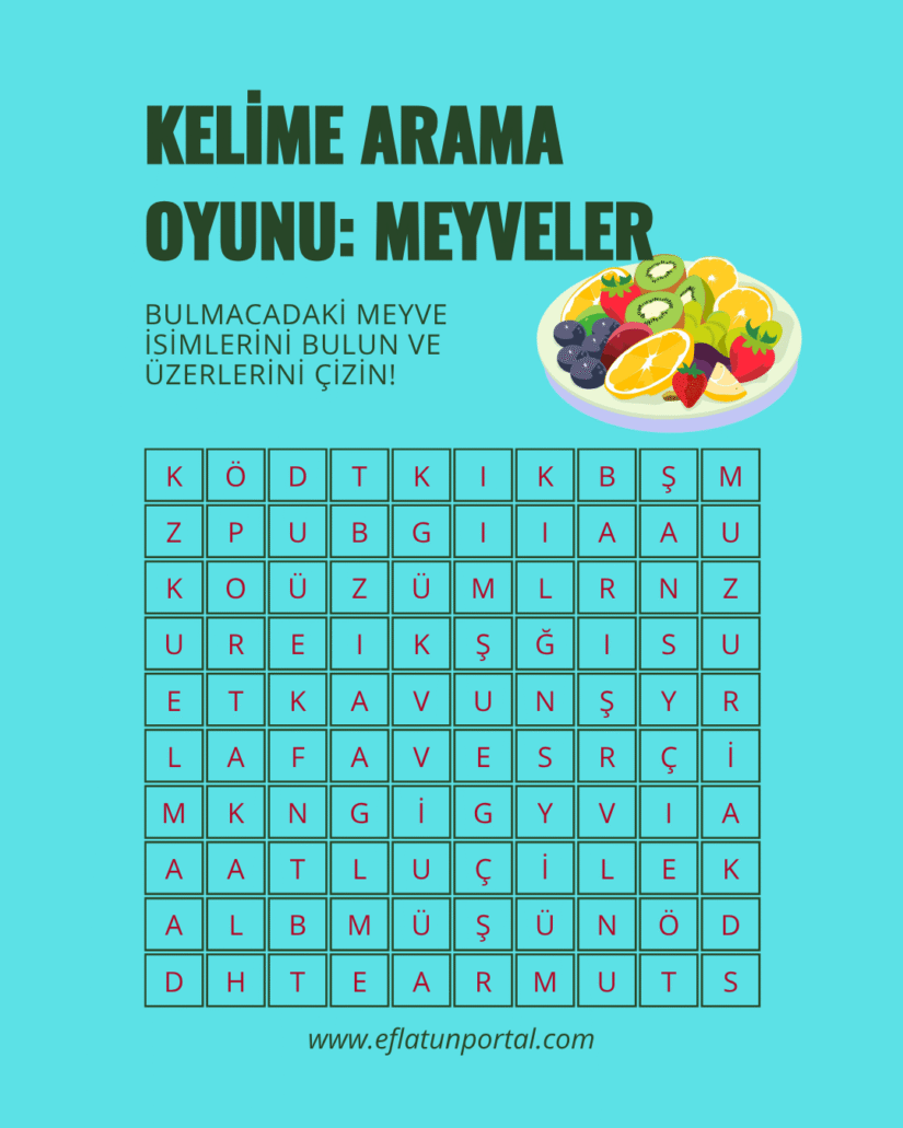 Meyve İsimlerini Bul, Eğlenerek Öğren!